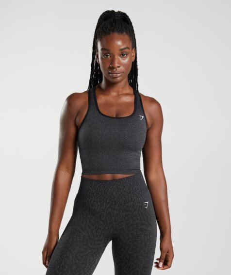 Women's Gymshark Adapt Animal Seamless Crop Tanks Black | NZ 3RHJEX